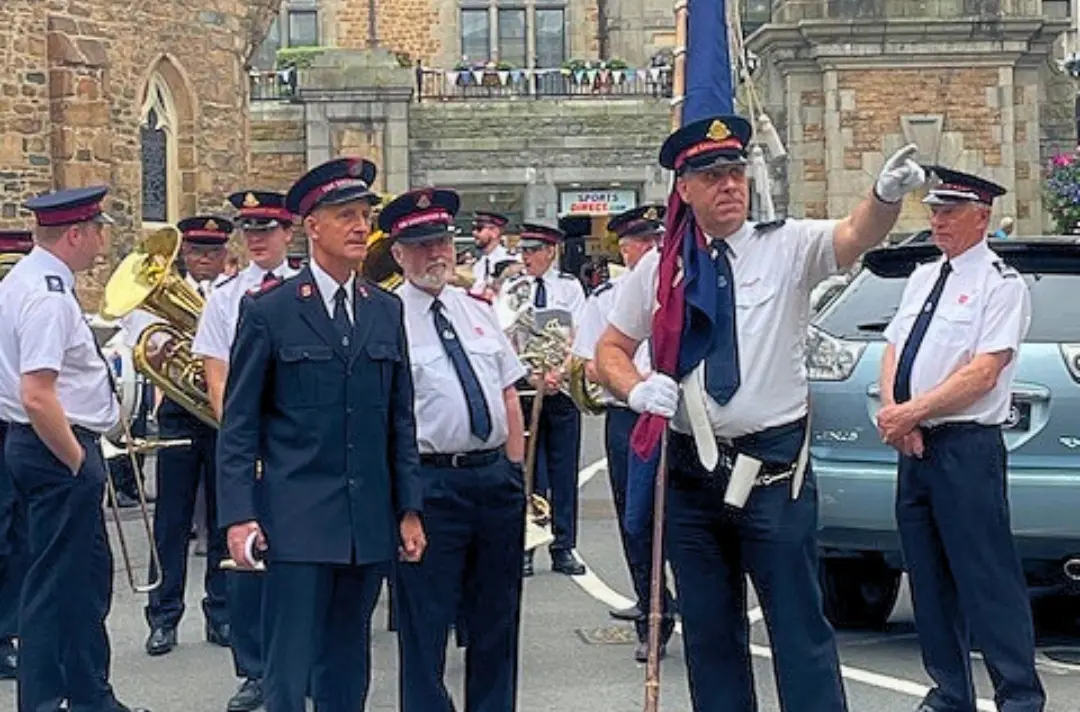 A photo shows Regent Hall Band members during their visit to Guernsey.
