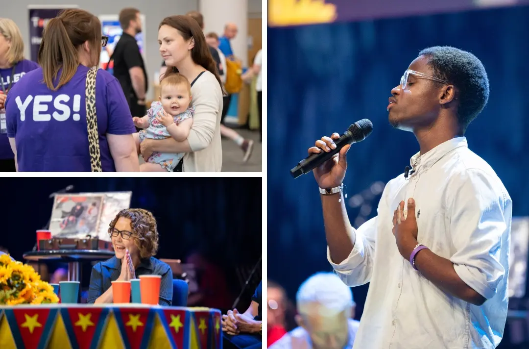Three photos shows scenes from Saturday at Together 2025.