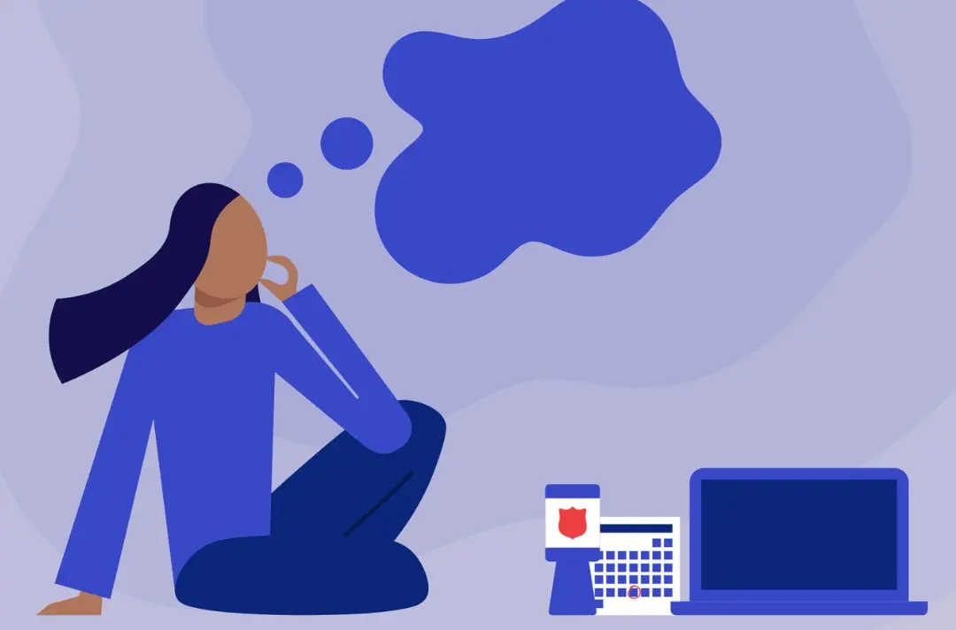 A graphic shows someone sitting and thinking.
