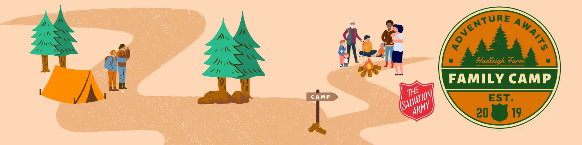 Pink background with camp graphics 