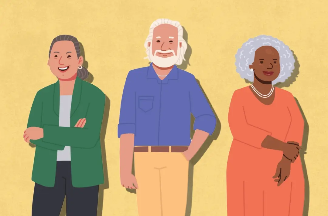 An illustration shows three older people.