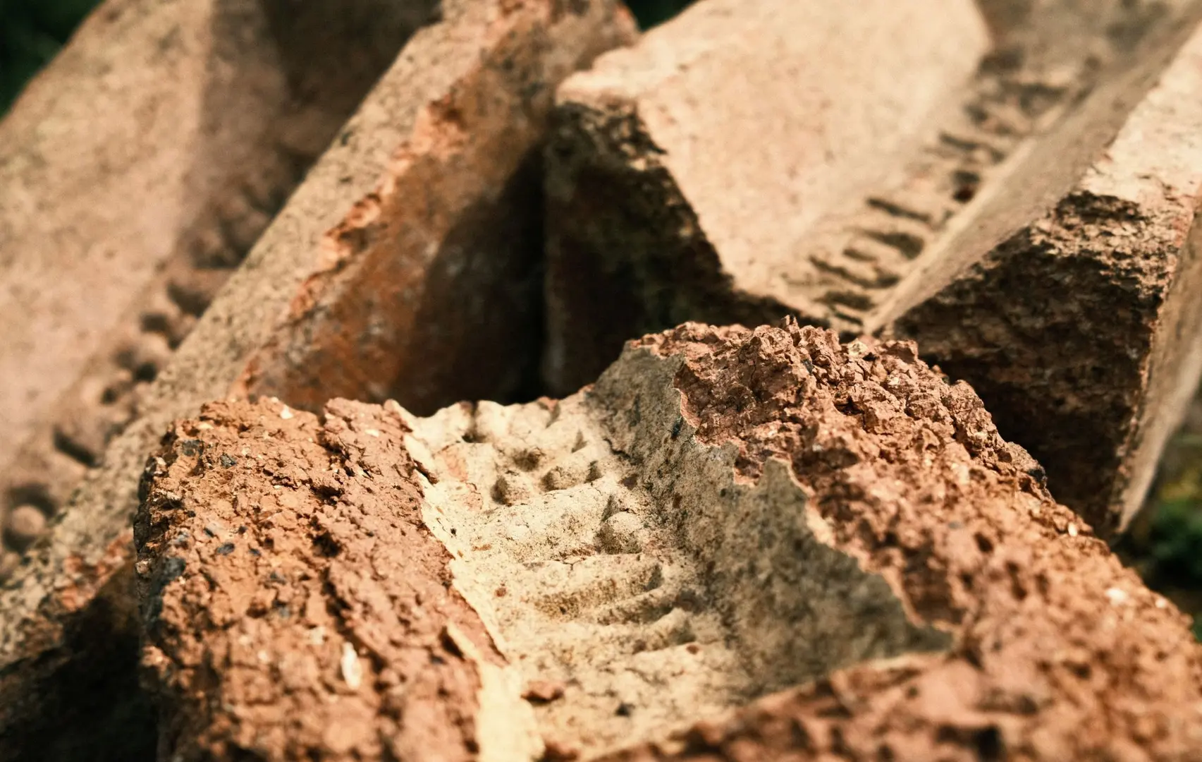 A pile of broken bricks.