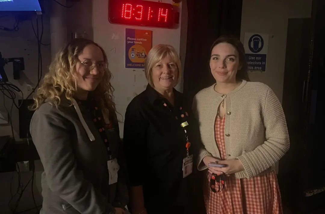 Crew members Bianca, Julie and Ruth backstage at the Royal Albert Hall