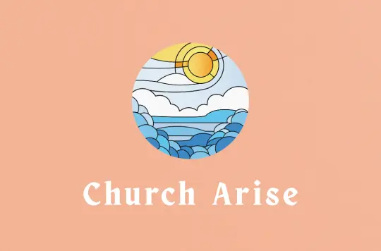 peach background with a circle of designed clouds in stained glass window style