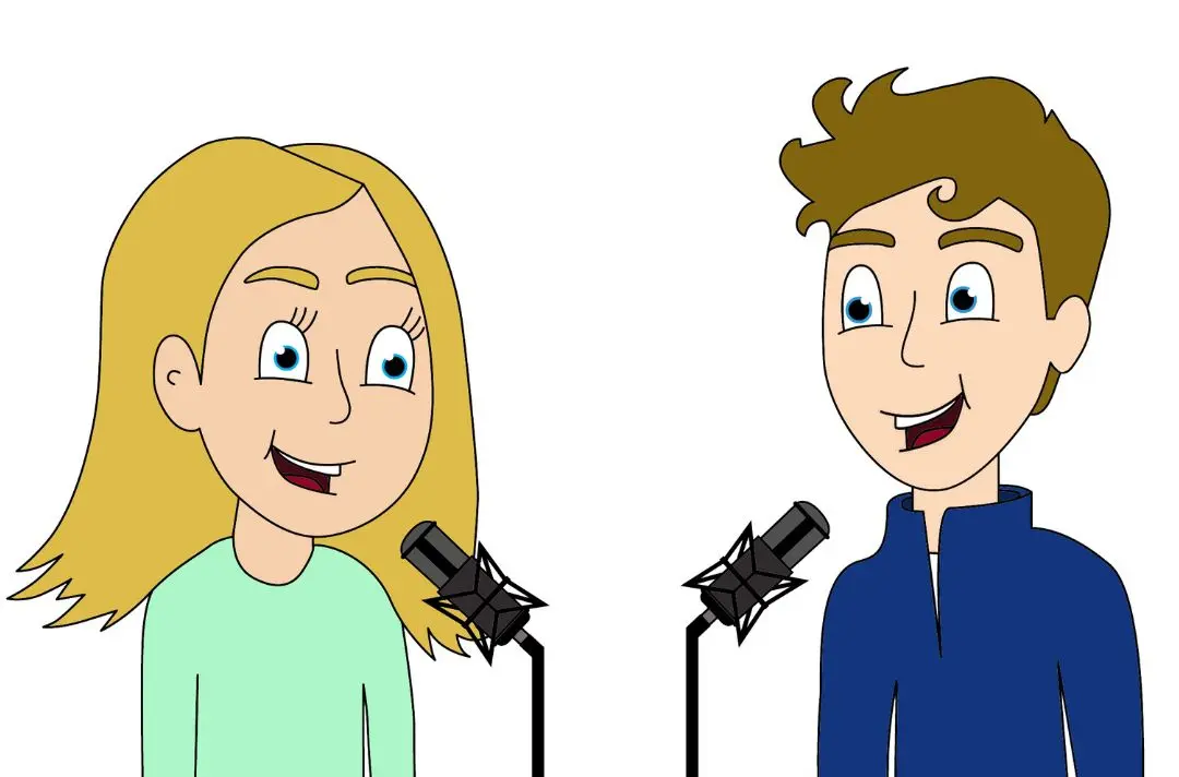A cartoon depicting Cara and Sam chatting together.