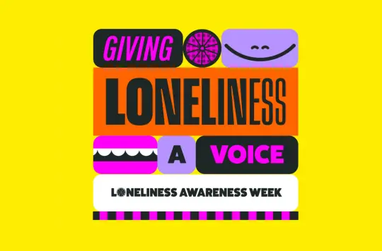 yellow background with text 'giving loneliness a voice'