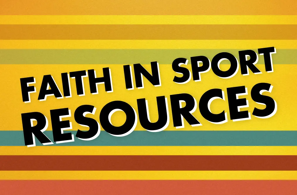 the words 'faith in sport resources' in black text on a yellow background, with racing stripes
