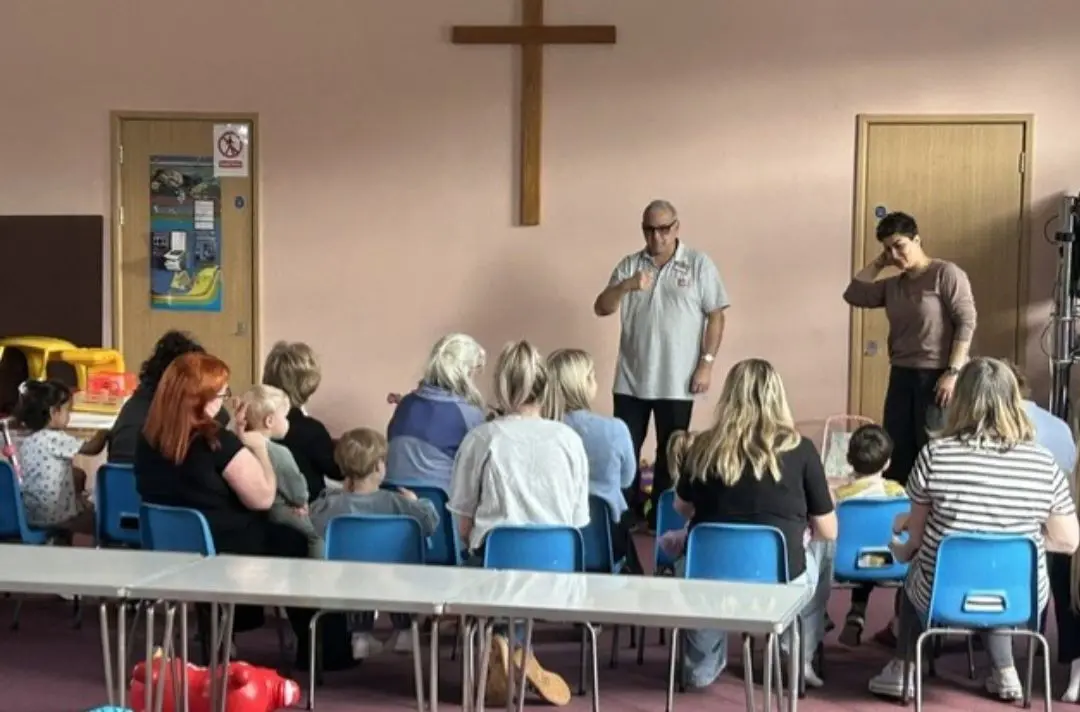 The parent-and-toddler group at Swindon Gorse Hill enjoy a workshop.