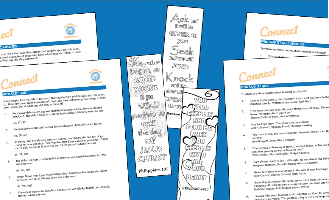 quiz sheets and bookmarks