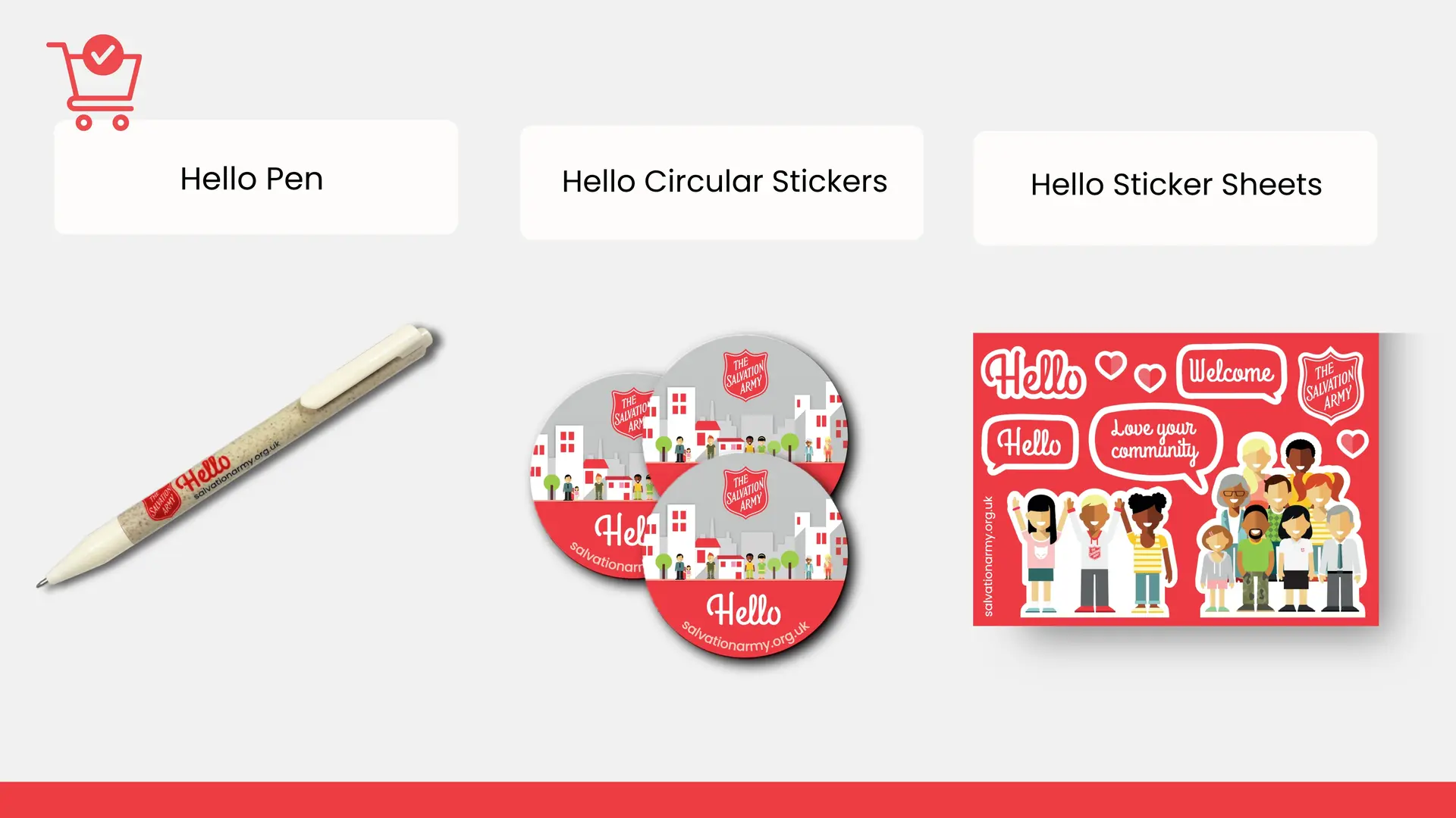Image of three giveaways on a grey background with text headings 