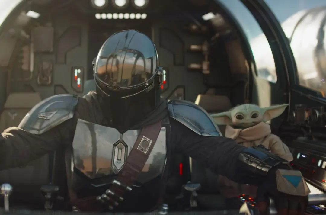An image shows a scene from The Mandalorian and Grogu.