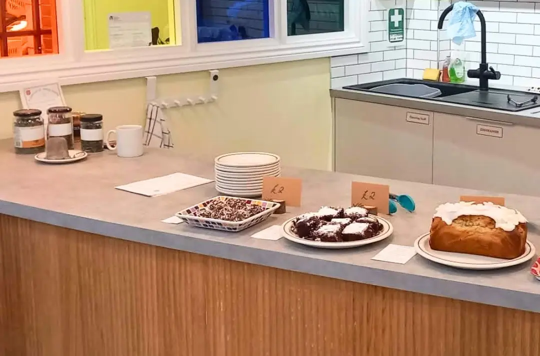 A photo shows food laid out at St Albans' eco café.