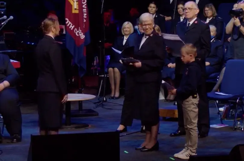 Image of Territorial Leader Jenine Main ordaining and commissioning a cadet. 
