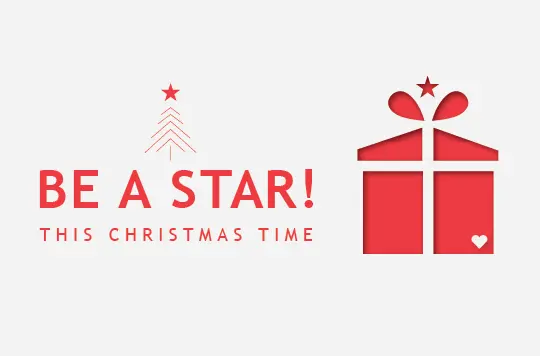 grey background with red present and text 'Be a Star this christmas'