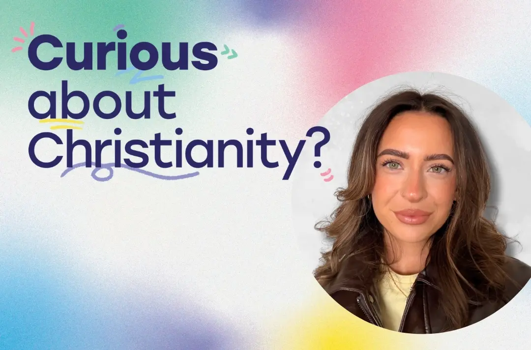 A graphic shows the text "Curious about Christianity?" next to a photo of Saffron Jenkinson.