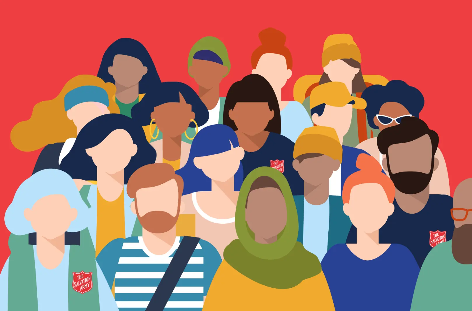 a red thumbnail with multiple illustrated characters standing in rows