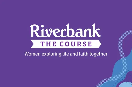 purple background with wavy texture to the side and 'Riverbank: The Course' in the centre