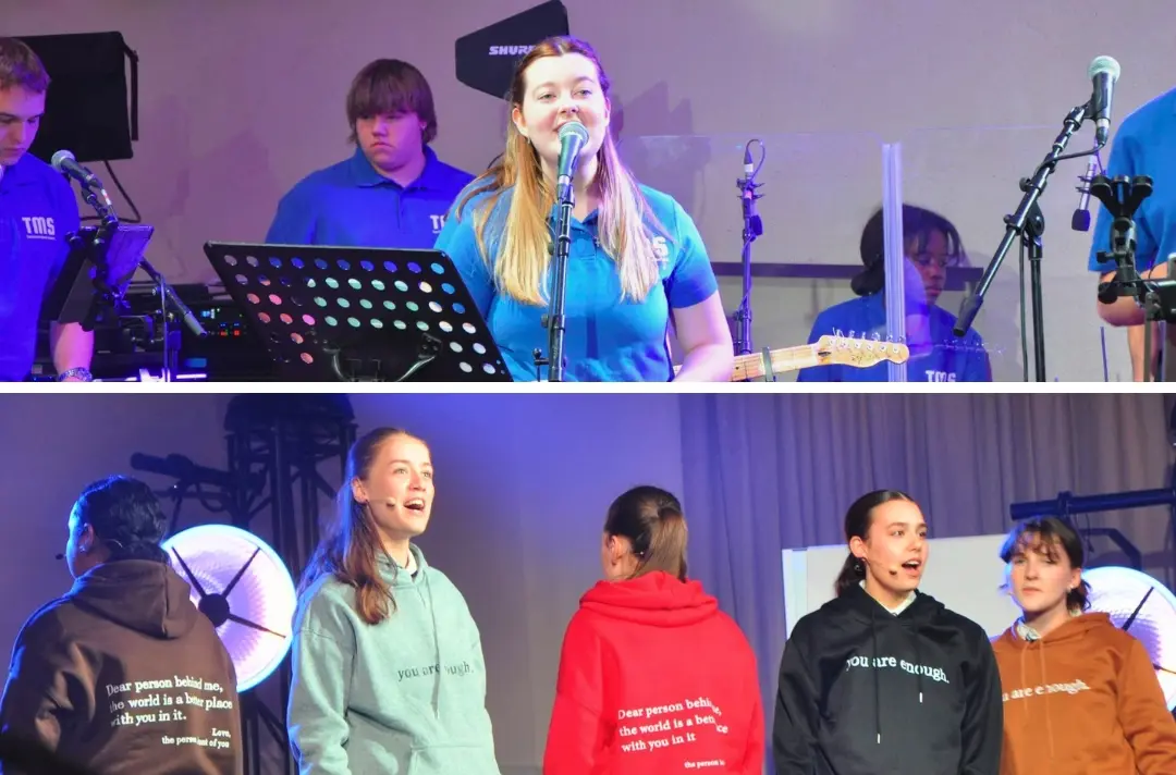 A photo shows two scenes from the final festival of Territorial Music School 2026.