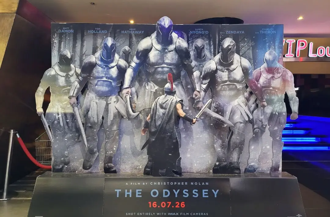 A cinema display depicting Christopher Nolan's film The Odyssey. 