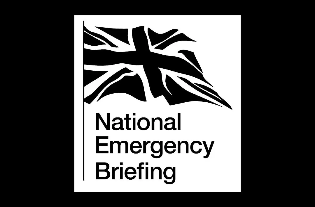 A black and white Union Jack with 'National Emergency Briefing' written underneath.