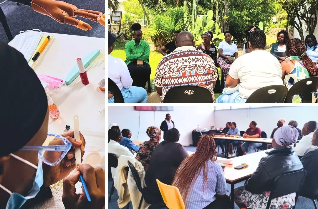 Three photos show work tackling gender‑based violence in South Africa.