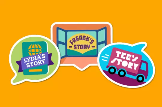 orange background with stickers