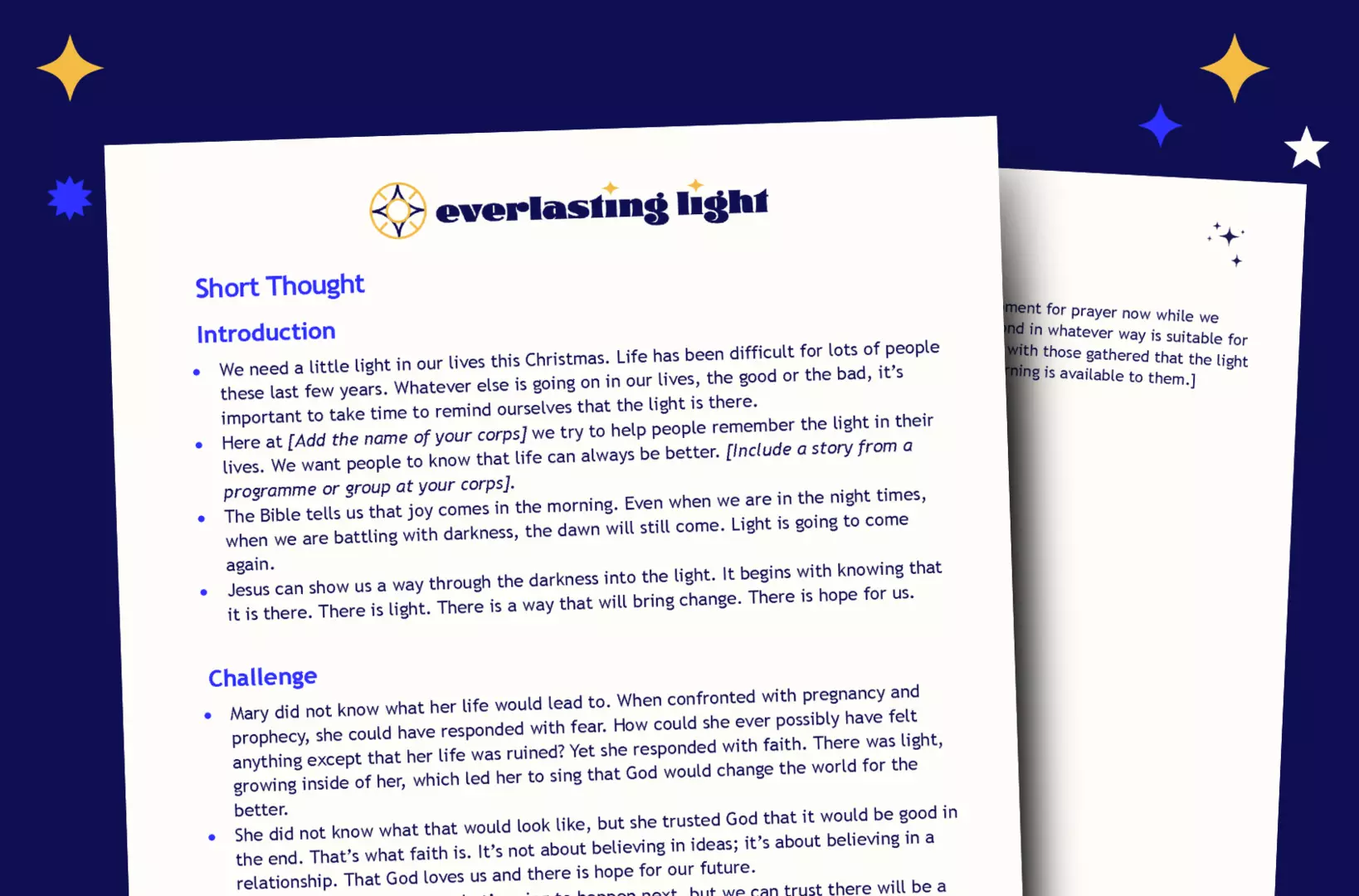 sample document of text on a blue background with stars