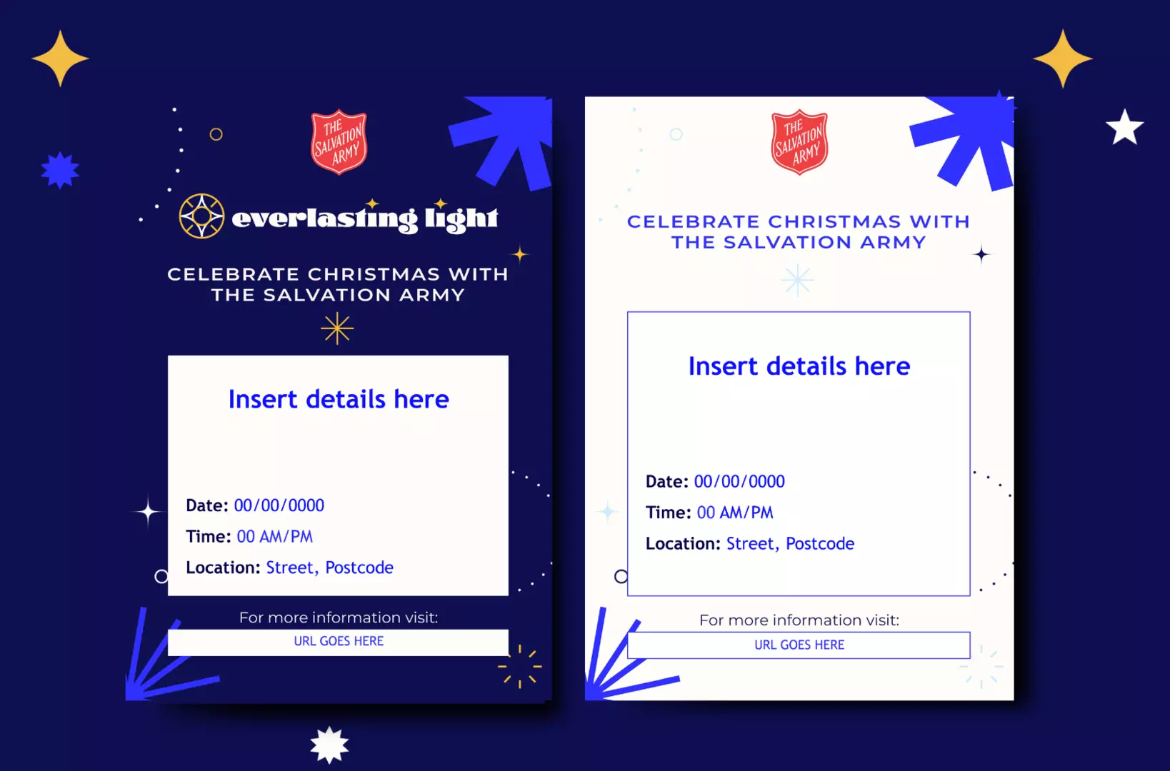 two samples of the posters with a navy background