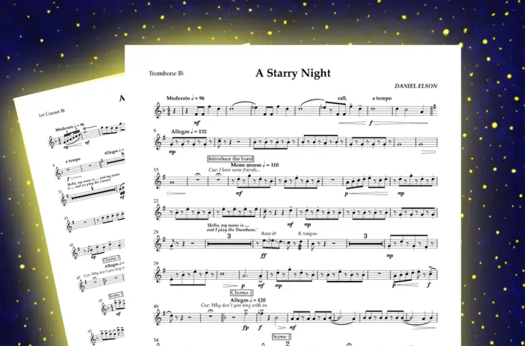 blue starry sky with screenshot of music