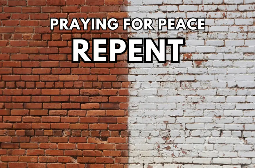 a photo of a brick wall and the word 'repent'