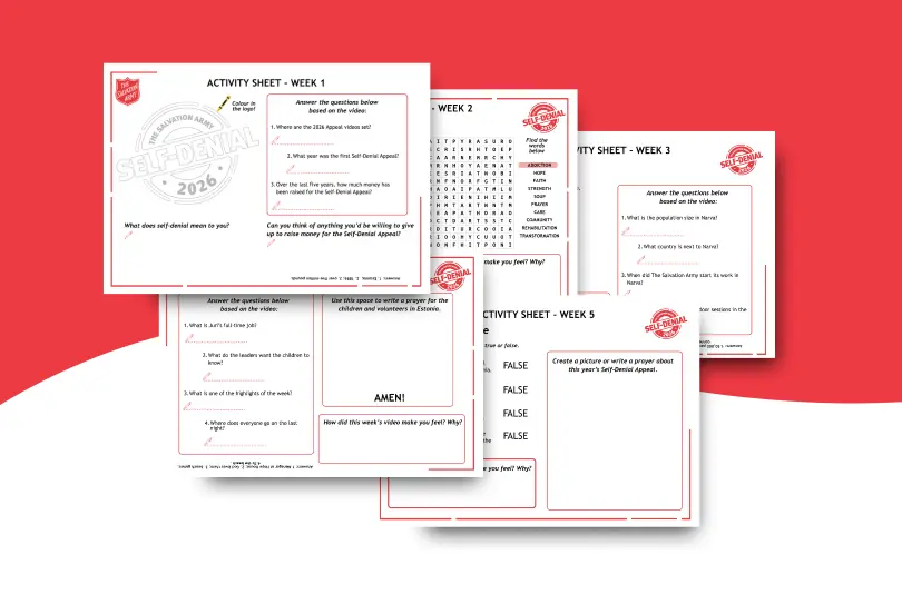 screenshot of the five weekly activity sheets