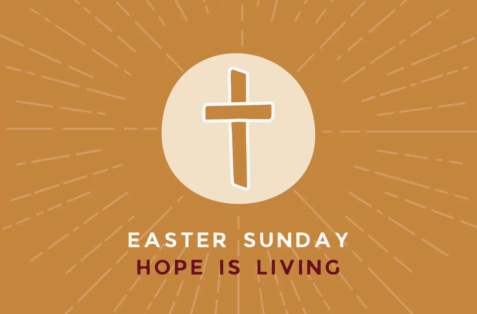 an ochre cross inside a cream circle, on an ochre background