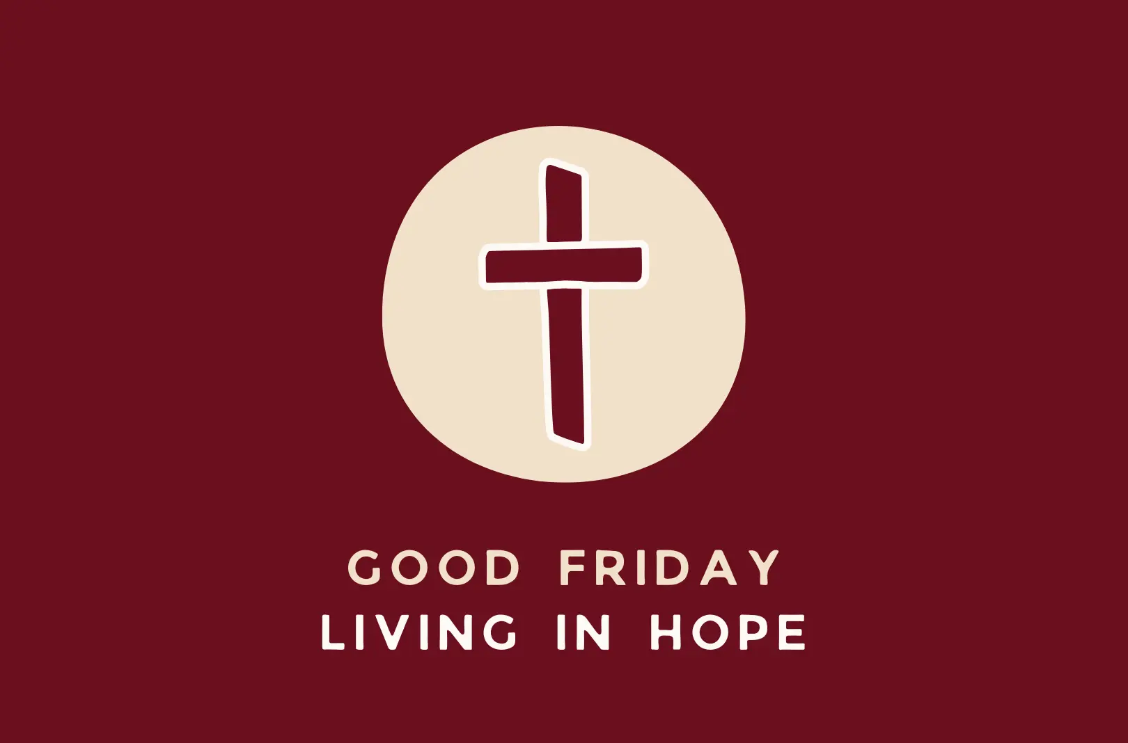 a dark red cross inside a cream circle, on a dark red background