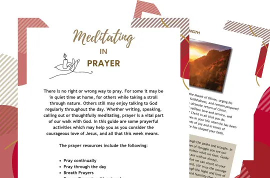 red and pink shapes in the background with sample document