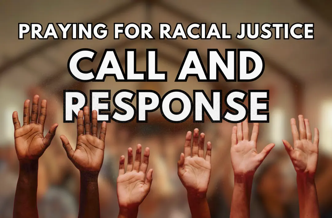 a photo of hands raised in prayer and the words 'call and response'