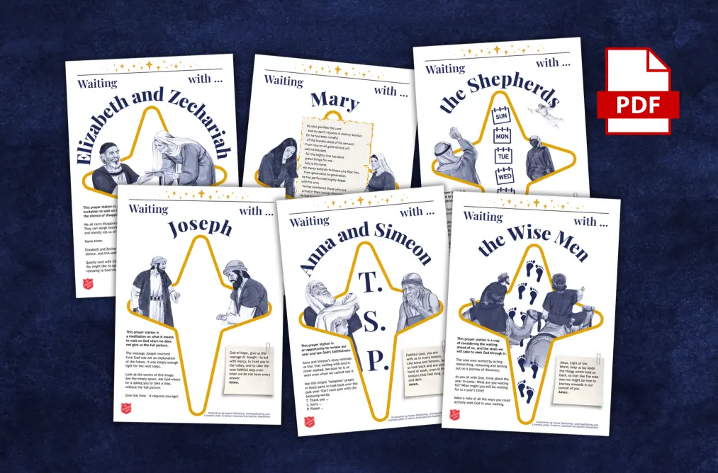 six portrait sheets of A4, spread out on a textured navy blue background with the PDF logo